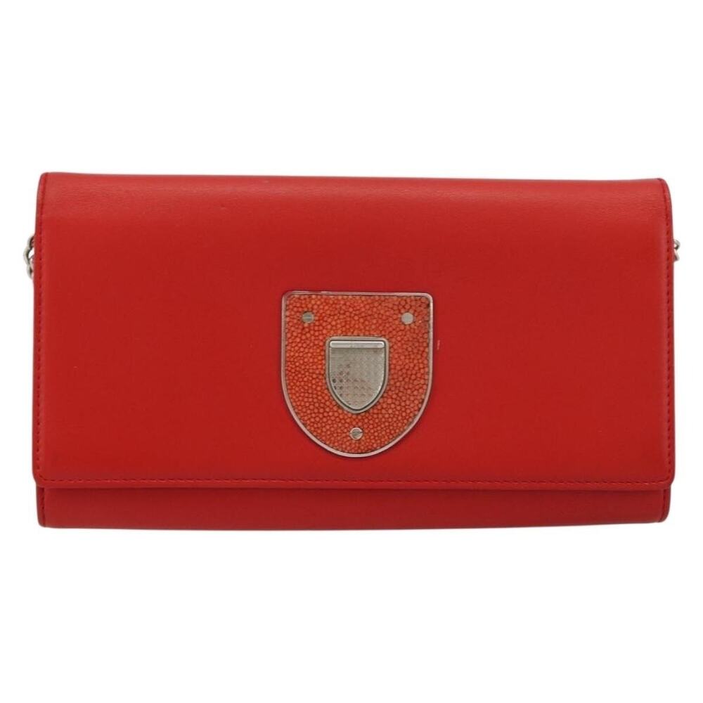 Dior Leather Chain Wallet Diorama Shoulder Bag Orange